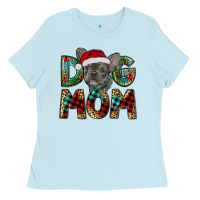 Baby Blue Christmas French Bulldog Mom Ladies Tee - RanaPortraitStore