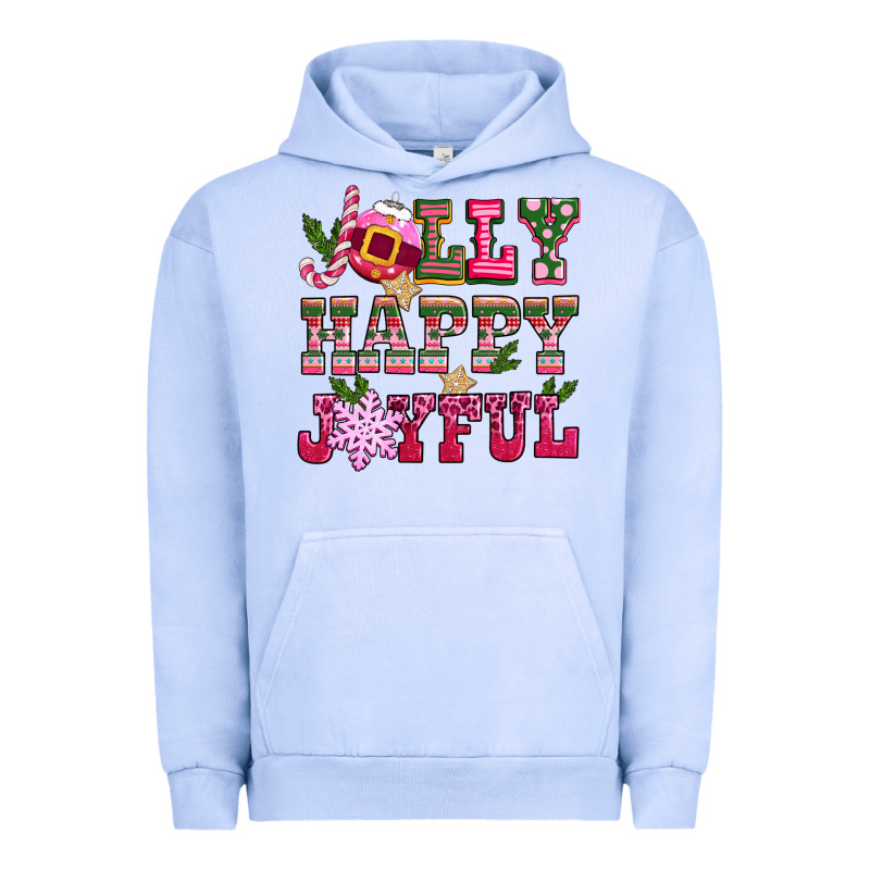 Jolly Happy Joyful Pink Christmas Urban Hoodie by CowGirlArtShop | Teevron