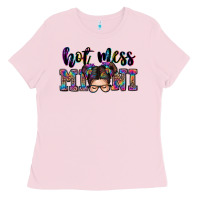 Bubblegum Pink mess mini messy bun Ladies Tee - Zillion Design Studio
