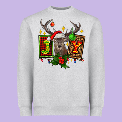 Joy With Reindeer Ado Heavyweight Sweatshirt Designed By Adodesignshop