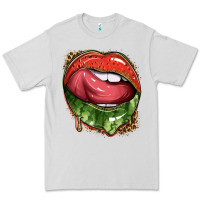 Dove Grey watermelon lips with leopard Premium Tee - texasbilliewilder