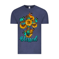 Vintage Denim cross with butterfly blessed Vintage Tee - BundleAndBundleShop
