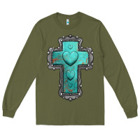 Army Green turquoise gemstone cross Long Sleeve Tee - Jasminsmagicworld