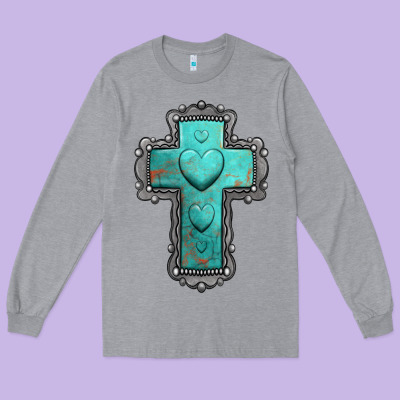 Turquoise Gemstone Cross Long Sleeve Tee Designed By Jasminsmagicworld