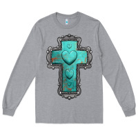 Heather Grey turquoise gemstone cross Long Sleeve Tee - Jasminsmagicworld