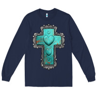 Navy turquoise gemstone cross Long Sleeve Tee - Jasminsmagicworld