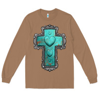 Toasted Coconut turquoise gemstone cross Long Sleeve Tee - Jasminsmagicworld
