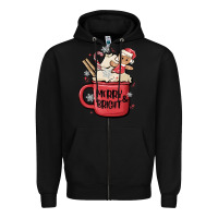 Black merry and bright Zipper Hoodie - MaliasSmallBusiness