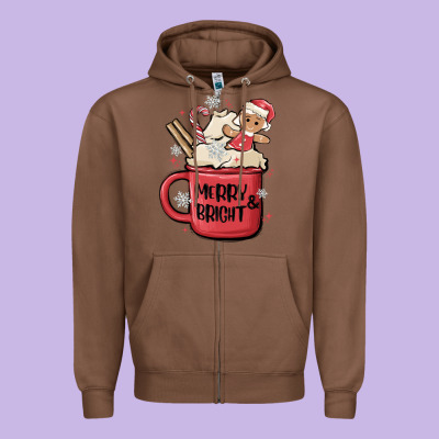 Merry And Bright Zipper Hoodie Designed By Maliassmallbusiness