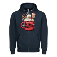 Navy merry and bright Zipper Hoodie - MaliasSmallBusiness
