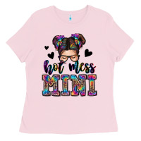 Bubblegum Pink mess mini messy bun Ladies Tee - Zillion Design Studio