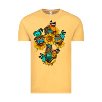 Vintage Mustard cross with butterfly Vintage Tee - BundleAndBundleShop