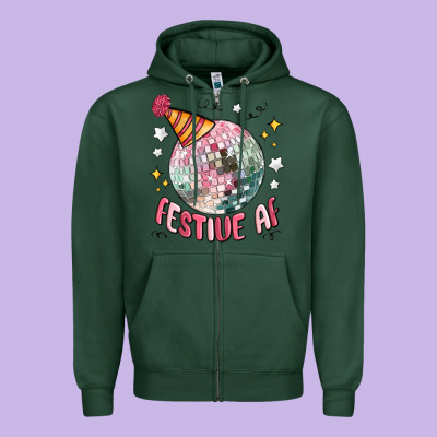 Festive Af Zipper Hoodie Designed By Maliassmallbusiness