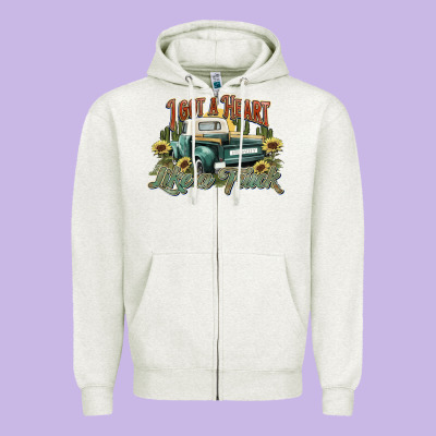 I Got A Heart Like A Truck Western Sunflower Zipper Hoodie Designed By Nancycooperartshop