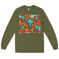 Army Green turquoise cross pattern Long Sleeve Tee - Jasminsmagicworld