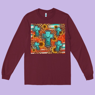 Turquoise Cross Pattern Long Sleeve Tee Designed By Jasminsmagicworld