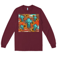 Burgundy turquoise cross pattern Long Sleeve Tee - Jasminsmagicworld