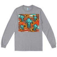 Heather Grey turquoise cross pattern Long Sleeve Tee - Jasminsmagicworld