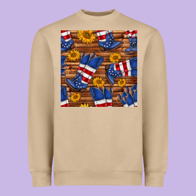 America Western Boots And Sunflower Seamless Pattern Heavyweight Sweatshirt Designed By Bundleandbundleshop