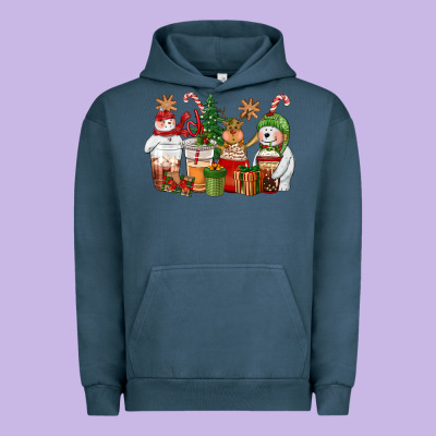 Christmas Polar Bear Reindeer And Snowman Coffee C Urban Hoodie Designed By Cowgirlartshop