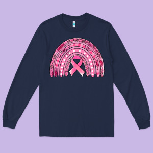 Breast Cancer Awareness Rainbow Long Sleeve Tee Designed By Jasminsmagicworld
