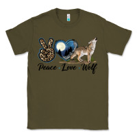Army Green Peace Love Wolf Classic Tee - LillyAllenDesigns