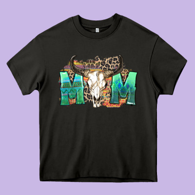 Mom With Bull Skull Heavy Core Tee Designed By Zillion Design Studio