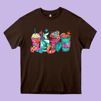 Mermaid Tail Coffee Cups Heavy Core Tee Designed By Zillion Design Studio
