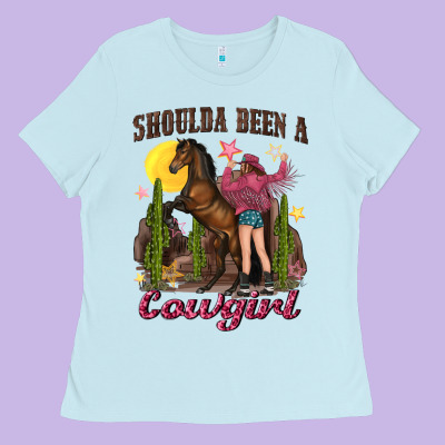 Shoulda Been A Cowgirl Bucking Horse Ladies Tee Designed By Texasbilliewilder