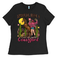 Black shoulda been a cowgirl bucking horse Ladies Tee - texasbilliewilder