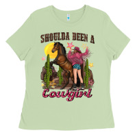 Matcha shoulda been a cowgirl bucking horse Ladies Tee - texasbilliewilder