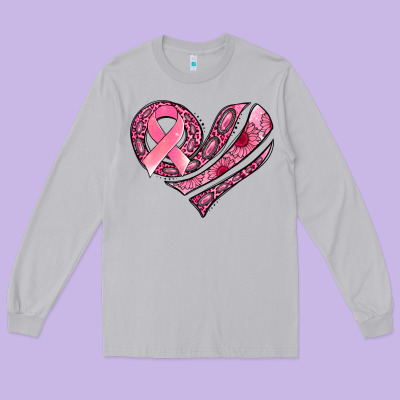 Breast Cancer Awareness Heart Long Sleeve Tee Designed By Jasminsmagicworld