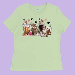 Siberian Cat Coffee Cups Ladies Tee Designed By Texasbilliewilder
