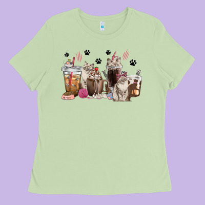 Ladies Tee siberian cat coffee cups