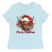 Baby Blue mooey christmas cow Ladies Tee - JahusDesignShop