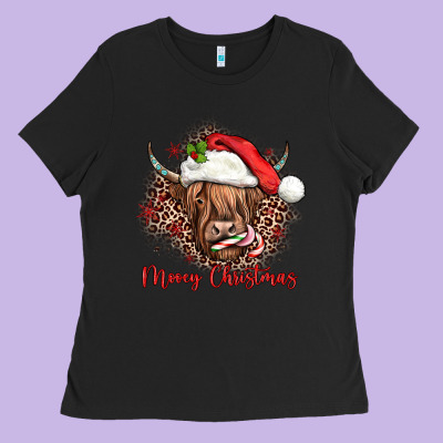 Mooey Christmas Cow Ladies Tee Designed By Jahusdesignshop