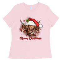 Bubblegum Pink mooey christmas cow Ladies Tee - JahusDesignShop