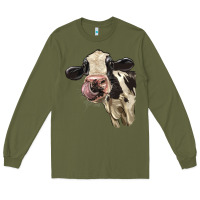 Army Green Cute Holstein Heifer Long Sleeve Tee - LillyAllenDesigns