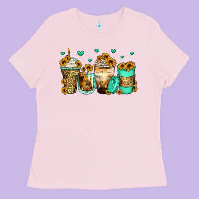 Sunflowers Coffee Cups Ladies Tee Designed By Zillion Design Studio