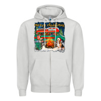 Dove Grey merry christmas with camper van Zipper Hoodie - NancyCooperArtShop