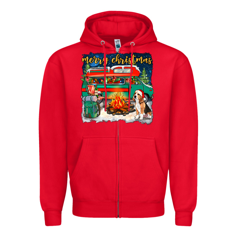 Merry Christmas With Camper Van Zipper Hoodie by NancyCooperArtShop | Teevron