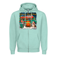 Seafoam merry christmas with camper van Zipper Hoodie - NancyCooperArtShop
