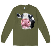 Army Green Cute Holstein Face Long Sleeve Tee - LillyAllenDesigns