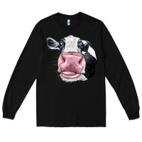 Black Cute Holstein Face Long Sleeve Tee - LillyAllenDesigns
