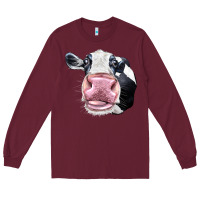 Burgundy Cute Holstein Face Long Sleeve Tee - LillyAllenDesigns