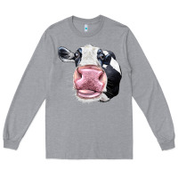 Heather Grey Cute Holstein Face Long Sleeve Tee - LillyAllenDesigns