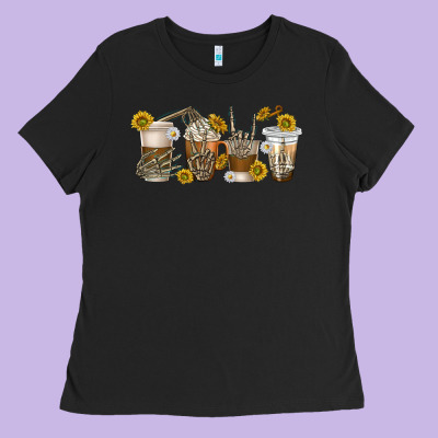 Ladies Tee skeleton hands coffee cups