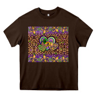 Chocolate Brown mardi gras fleur de lis hearts leopard glitter Heavy Core Tee - Artiststas