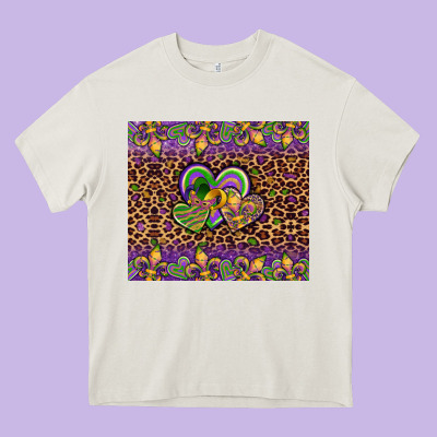 Mardi Gras Fleur De Lis Hearts Leopard Glitter Heavy Core Tee Designed By Artiststas