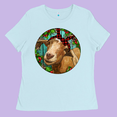 Ladies Tee Farm Goat Christmas
